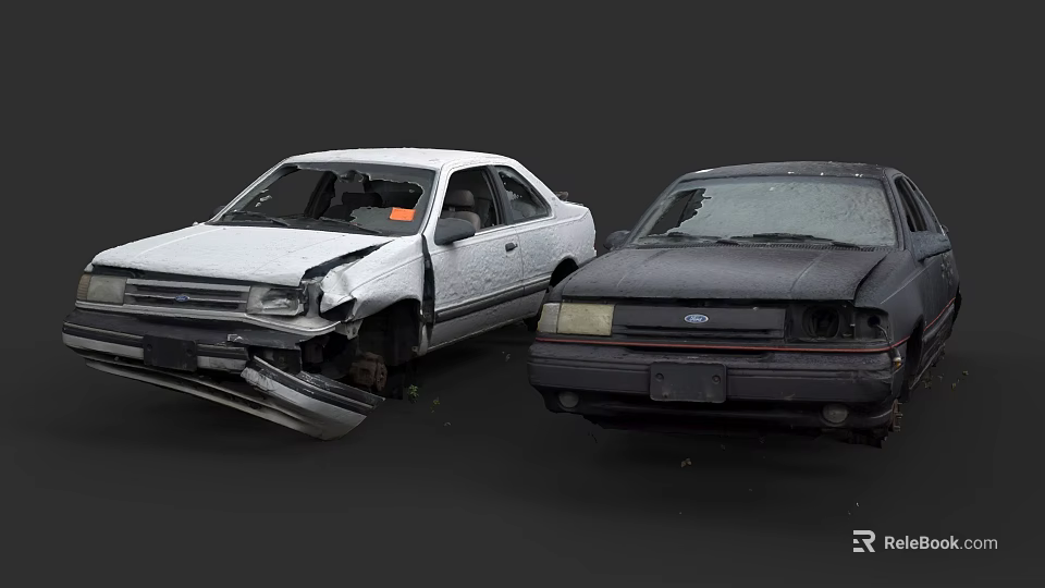 Two Damaged Cars With Front Bumper And Headlight Damage After Accident 3d model 