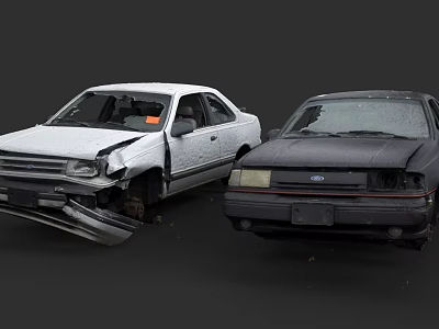 Two Damaged Cars With Front Bumper And Headlight Damage After Accident 3d model