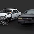 Two Damaged Cars With Front Bumper And Headlight Damage After Accident
