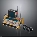 Retro Electronic Device With TV Screen Antennas Multiple Knobs Buttons And Headphones 3d model