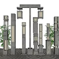 Modern Chinese Outdoor Lights Decorative Pillar Lanterns for Garden with Carved Patterns and Bamboo