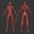 Character Creature 3D Model Green Top Dark Pants Light Hair Dagger Front Back View 3d model