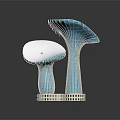 Mushroom Shaped Modern Buildings With Blue Glass Curtain Walls And White Bases
