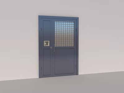 Sturdy Blue Security Door With Grilled Glass Panel And Electronic Lock 3d model