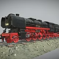 Vintage Black And Red Steam Train On Railway Track With Gravel Ground
