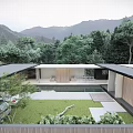 Modern Detached Villa With Mountain Backdrop Lush Garden And Glass Wooden Facade