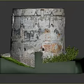 Commercial Equipment Circular Model Featuring Weathered Walls Small Windows Green Grass Base and Orange Top