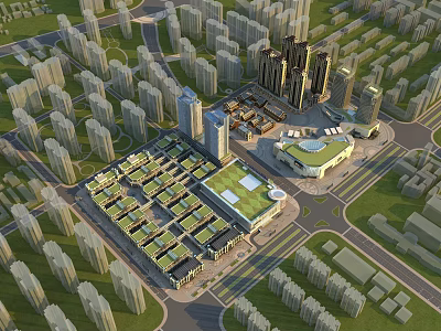Modern Residential Buildings Complex With Well Planned Layout Green Spaces And Commercial Area 3d model