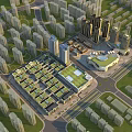 Modern Residential Buildings Complex With Well Planned Layout Green Spaces And Commercial Area