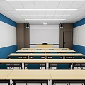 Modern Meeting Room Interior With Rows Of Tables Chairs Whiteboard And Projection Screen
