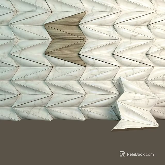 Modern Geometric Wall Panels With Folded Design Marble Texture And Wooden Accent For Interior 3d model 