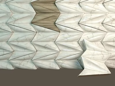 Modern Geometric Wall Panels With Folded Design Marble Texture And Wooden Accent For Interior 3d model