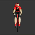 Cyclist In Red Shirt And Cap Riding Red Bicycle With Black Shorts On Gray Background