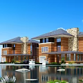 Modern Single Family Home With Stone Wood Exterior Waterfront Greenery And Large Windows