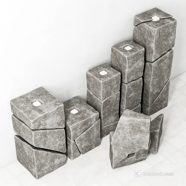 Stacked Stone And Wood Cubes In Various Sizes Decorative Structure Design 3d model
