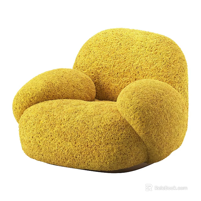Yellow Plush Single Sofa With Rounded Armrests And Modern Cozy Design 3d model