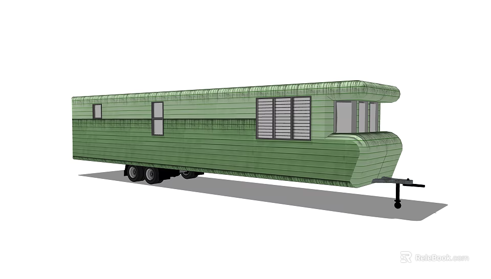 Green Wooden Travel Trailer Exterior With Windows And Wheels For Mobile Living 3d model 