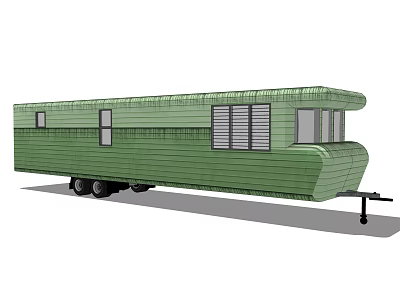 Green Wooden Travel Trailer Exterior With Windows And Wheels For Mobile Living 3d model
