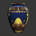Exquisite Blue Vase Sculpture With Golden Decorations And Egyptian Cat Design
