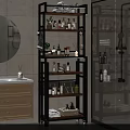 Modern Black Bathroom Shelf With Multi Tier Storage For Toiletries Plants And Towels