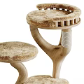Modern Wooden Cat Tree With Plush Platforms 3d model