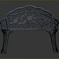 Blue Metal Garden Bench With Ornate Floral Cutout Patterns And Curved Frame