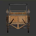 Vintage Wooden Horse Drawn Carriage With Canopy Top Leather Seats Brass Lamp And Spoked Wheels