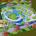 Lush Park Landscape Featuring Curved Water Ponds Green Lawns And Colorful Trees