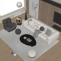 Modern Sofa And Coffee Table Set With Soft Pillows Textured Rug And Decorative Accents