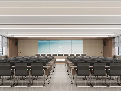 Modern Spacious Conference Room Interior With Large Projection Screen And Neatly Arranged Chairs 3d model