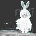 Mysterious Black Silhouette Game Character with Rabbit Ears Standing on White Area