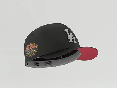 Black Baseball Cap With Red Brim White LA Logo And Colorful Side Patch New Era 3d model