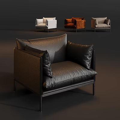 Modern Soft Padded Leather Leisure Chair With Metal Legs Multiple Color Options For Living Room 3d model