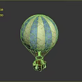 Decorative Blue And White Striped Hot Air Balloon With Grid Design And Brown Basket