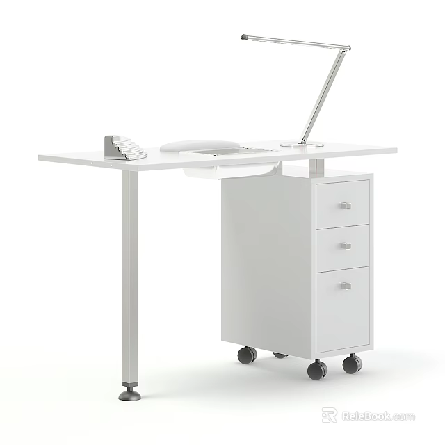 Modern White Dressing Table With Drawers And Rolling Wheels Design 3d model 