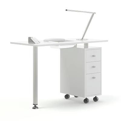Modern White Dressing Table With Drawers And Rolling Wheels Design 3d model