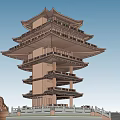 Chinese-style Tower Viewing Tower 3d model
