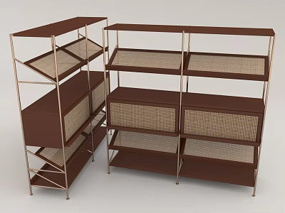 Modern Display Shelves With Metal Frame Brown Layers And Woven Panels 3d model