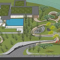 Serene Garden Landscape Design With Tall Trees Green Lawn And Stone Pathway