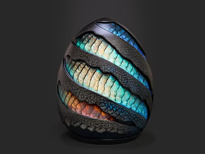 Colorful Egg Shaped Ceramic Sculpture With Textured Stripes And Iridescent Glaze 3d model