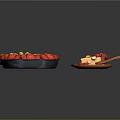 Fresh Pizza Dish in Pan with Red Green Toppings and Wooden Spoon