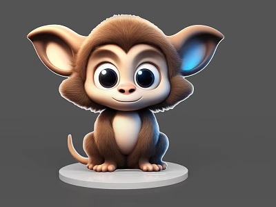 Cute Cartoon Monkey Character With Big Eyes Large Ears And Brown Fur 3d model