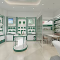 Modern Meitu Shi Specialty Store Interior Featuring Marble Reception Counter Display Shelves And Paint Products
