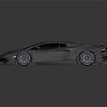 Modern Black Sports Car with Sleek Body Purple Wheels and Rear Spoiler Design