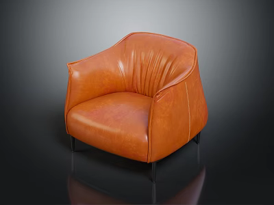 Orange Leather Armchair With Modern Design Black Legs And Stitching Details 3d model