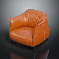 Orange Leather Armchair With Modern Design Black Legs And Stitching Details