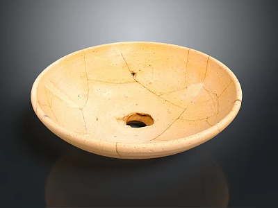 Plant Growing In Light Yellow Cracked Ceramic Pot With Drainage Hole 3d model