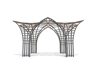 Modern Outdoor Pergola With Arched Metal Frame And Grid Top Structure 3d model