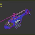 Shiny Blue Helicopter Model with Rotor and Metallic Fuselage on Dark Background