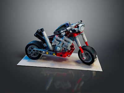 Lego Motorcycle Detailed Model With Red Black Design Engine Parts On White Display Base 3d model